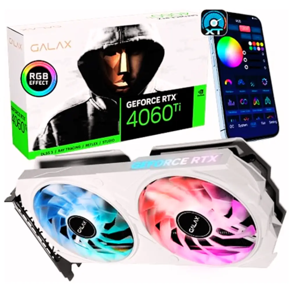 Placa de Vídeo Galax RTX 4060 Ti EX White 1-Click OC – 8GB GDDR6, Ray Tracing, DLSS 3
